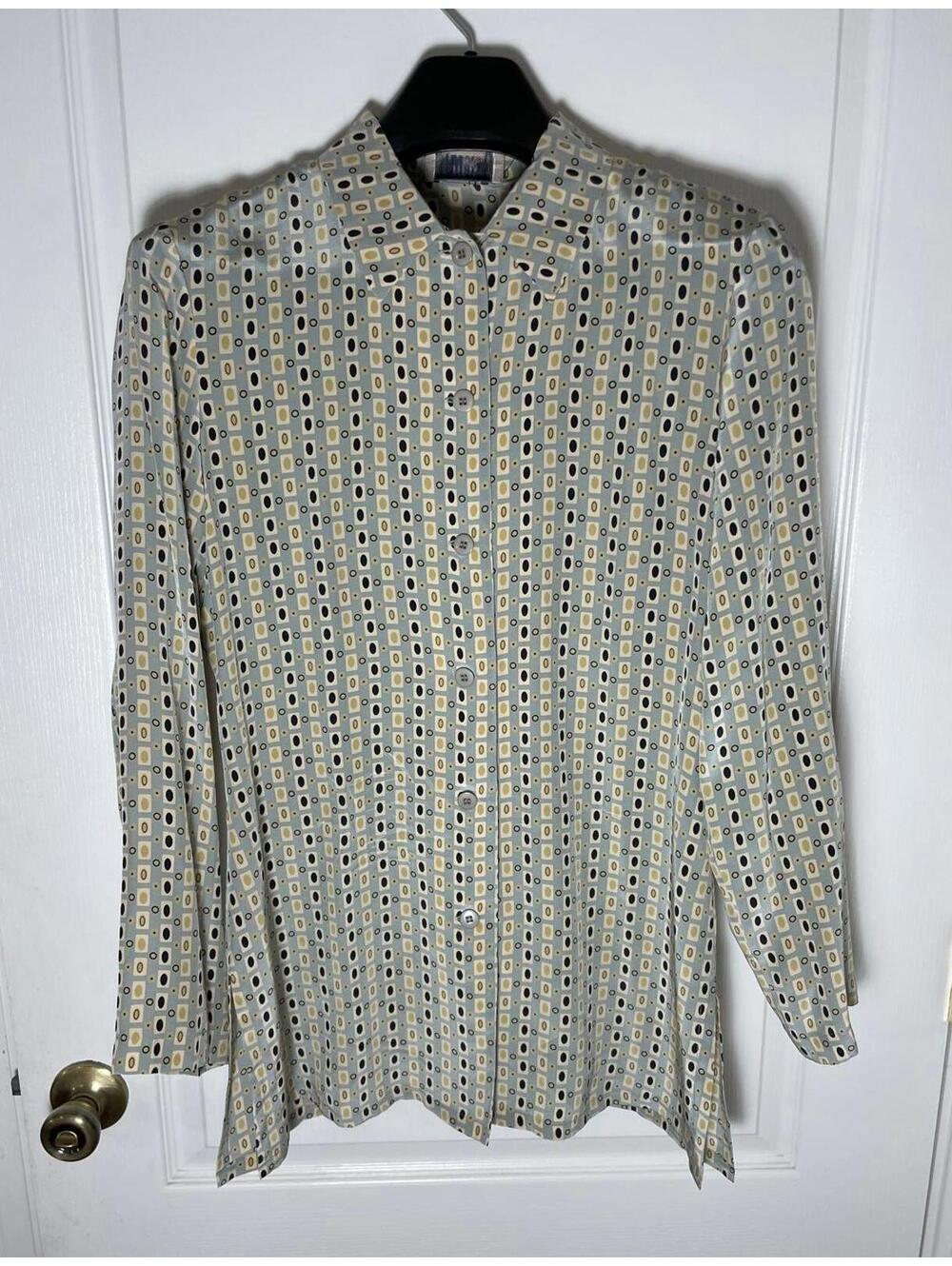 Vintage Design by Pat Argenti silk button front blouse tunic 8 Petite 100% silk
